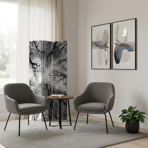 HomeRoots 48" Multi Color Wood Canvas Forest Room Divider - Elegant Three-Panel Folding Screen for Any Space 274653