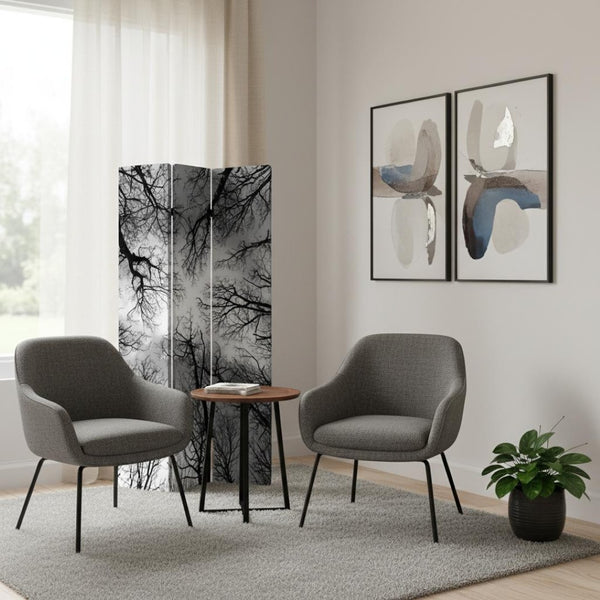 HomeRoots 48" Multi Color Wood Canvas Forest Room Divider - Elegant Three-Panel Folding Screen for Any Space 274653