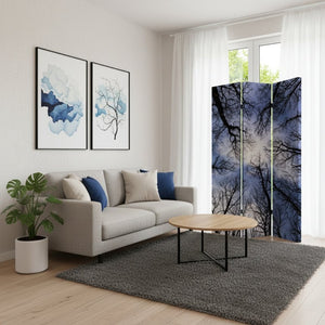 HomeRoots 48" Multi Color Wood Canvas Forest Room Divider - Elegant Three-Panel Folding Screen for Any Space 274653