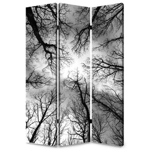 HomeRoots 48" Multi Color Wood Canvas Forest Room Divider - Elegant Three-Panel Folding Screen for Any Space 274653