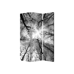 HomeRoots 48" Multi Color Wood Canvas Forest Room Divider - Elegant Three-Panel Folding Screen for Any Space 274653