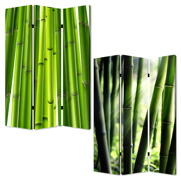 Homeroots 48" X 72" Multi Color Wood Canvas Bamboo  Screen  Cotton Canvas 274654