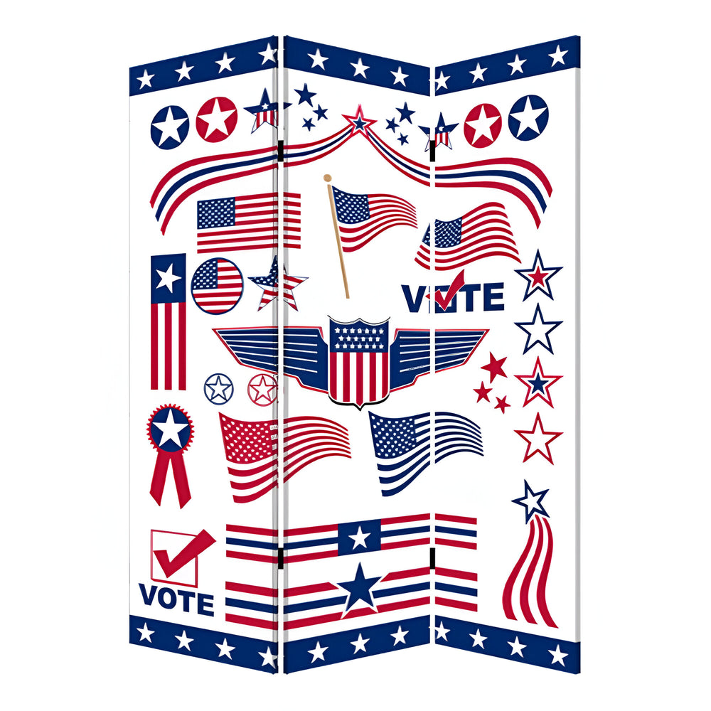 Homeroots 72" Blue And White Canvas Folding Three Panel Screen Room Divider  Cotton Canvas 274656