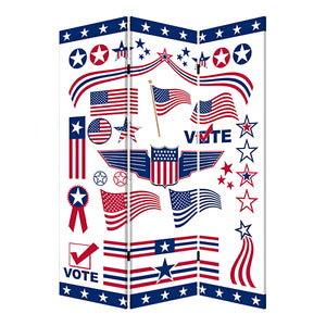 Homeroots 72" Blue And White Canvas Folding Three Panel Screen Room Divider  Cotton Canvas 274656