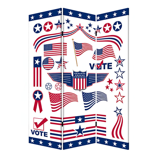 Homeroots 72" Blue And White Canvas Folding Three Panel Screen Room Divider  Cotton Canvas 274656