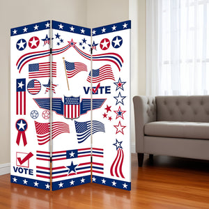 Homeroots 72" Blue And White Canvas Folding Three Panel Screen Room Divider  Cotton Canvas 274656