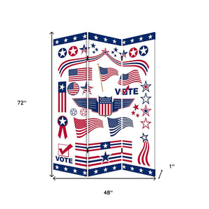 Homeroots 72" Blue And White Canvas Folding Three Panel Screen Room Divider  Cotton Canvas 274656