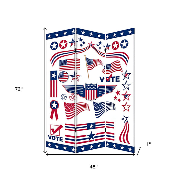 Homeroots 72" Blue And White Canvas Folding Three Panel Screen Room Divider  Cotton Canvas 274656