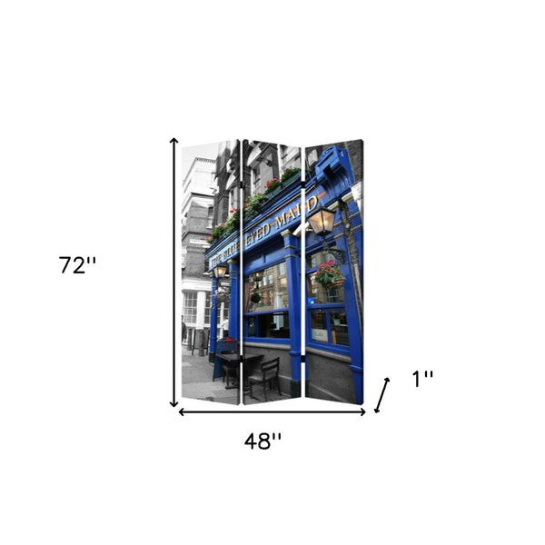 HomeRoots 48" X 72" Multi Color Wood Canvas Screen - Elegant Foldable Room Divider with Double-Sided Artistry 274657