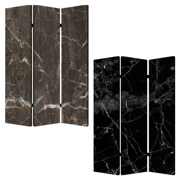 Homeroots 48" X 72" Multi Color Wood Canvas Black Marble  Screen  Cotton Canvas 274659