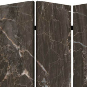 HomeRoots 48" X 72" Multi Color Wood Canvas Folding Screen - Stylish Partition with Black Marble Design & Flexibility 274659