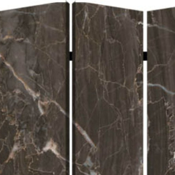 HomeRoots 48" X 72" Multi Color Wood Canvas Folding Screen - Stylish Partition with Black Marble Design & Flexibility 274659