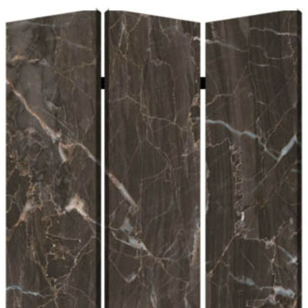HomeRoots 48" X 72" Multi Color Wood Canvas Folding Screen - Stylish Partition with Black Marble Design & Flexibility 274659