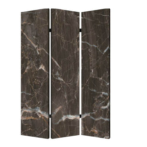 HomeRoots 48" X 72" Multi Color Wood Canvas Folding Screen - Stylish Partition with Black Marble Design & Flexibility 274659