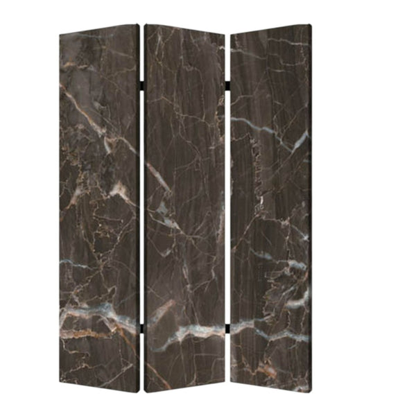 HomeRoots 48" X 72" Multi Color Wood Canvas Folding Screen - Stylish Partition with Black Marble Design & Flexibility 274659