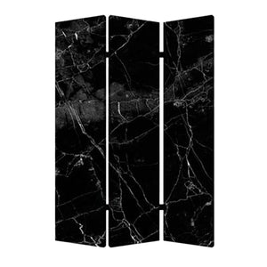 HomeRoots 48" X 72" Multi Color Wood Canvas Folding Screen - Stylish Partition with Black Marble Design & Flexibility 274659
