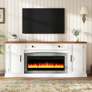 English Elm On-trend Farmhouse Electric Fireplace Console Walnut Veneer Media Cabinet for Living Room White N721S000069K