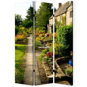 Homeroots 48" X 72" Multi Color Wood Canvas English Garden  Screen  Cotton Canvas 274663
