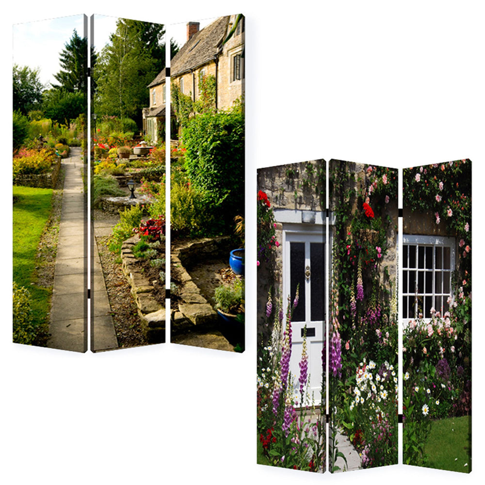 Homeroots 48" X 72" Multi Color Wood Canvas English Garden  Screen  Cotton Canvas 274663