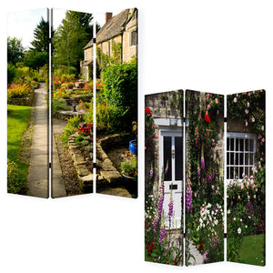 Homeroots 48" X 72" Multi Color Wood Canvas English Garden  Screen  Cotton Canvas 274663
