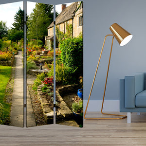 Homeroots 48" X 72" Multi Color Wood Canvas English Garden  Screen  Cotton Canvas 274663