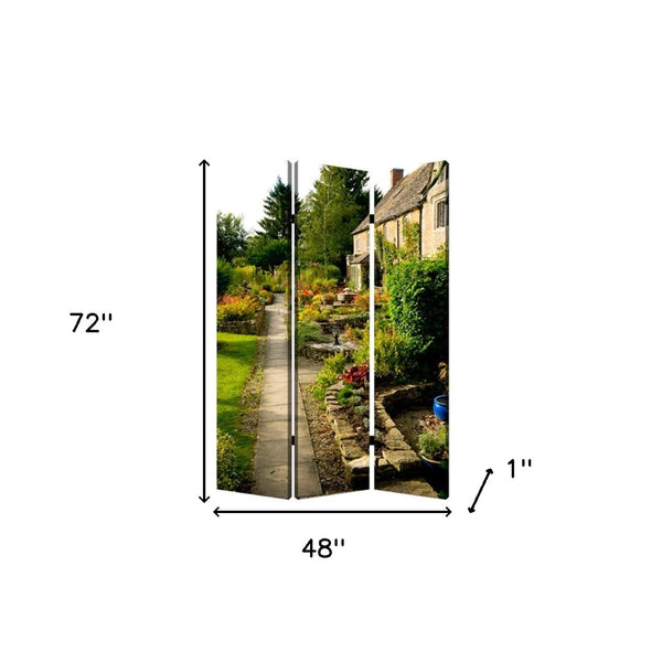 HomeRoots 48" X 72" Colorful English Garden Screen - Stylish Room Divider with Durable Wood Frame & Art Prints 274663