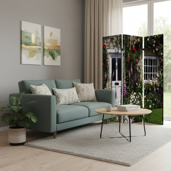 HomeRoots 48" X 72" Colorful English Garden Screen - Stylish Room Divider with Durable Wood Frame & Art Prints 274663
