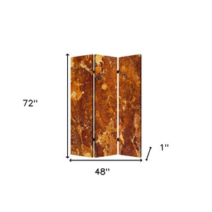 HomeRoots 48" Multi Color Wood Canvas Brown Marble Screen - Stylish 3-Panel Room Divider & Decor Accent 274667