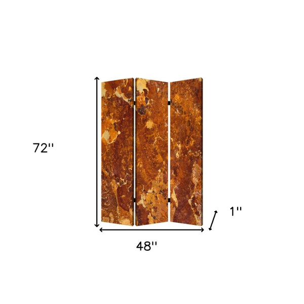 HomeRoots 48" Multi Color Wood Canvas Brown Marble Screen - Stylish 3-Panel Room Divider & Decor Accent 274667