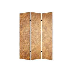 HomeRoots 48" Multi Color Wood Canvas Brown Marble Screen - Stylish 3-Panel Room Divider & Decor Accent 274667