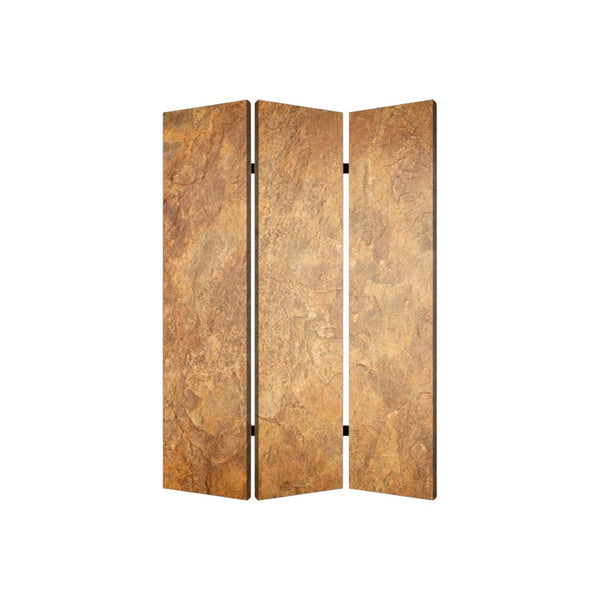 HomeRoots 48" Multi Color Wood Canvas Brown Marble Screen - Stylish 3-Panel Room Divider & Decor Accent 274667