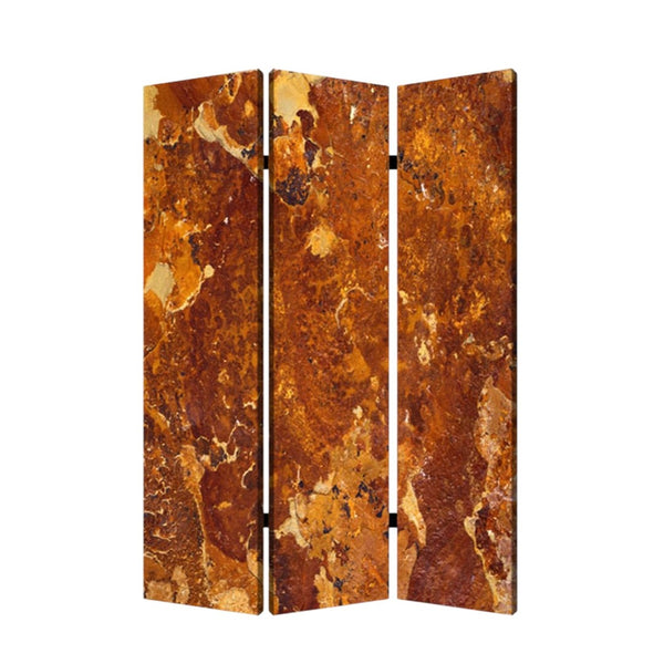HomeRoots 48" Multi Color Wood Canvas Brown Marble Screen - Stylish 3-Panel Room Divider & Decor Accent 274667