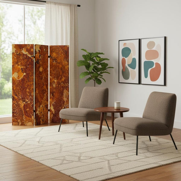 HomeRoots 48" Multi Color Wood Canvas Brown Marble Screen - Stylish 3-Panel Room Divider & Decor Accent 274667