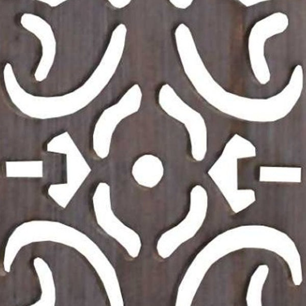 HomeRoots 52 Brown 3-Panel Wood Screen - Elegant Room Divider with Carved Details, Lightweight & Versatile Design 274668