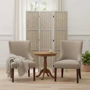 HomeRoots 52 Beige Wood Screen - Elegant Three-Panel Room Divider with Woven Willow for Indoor/Outdoor Use 274669