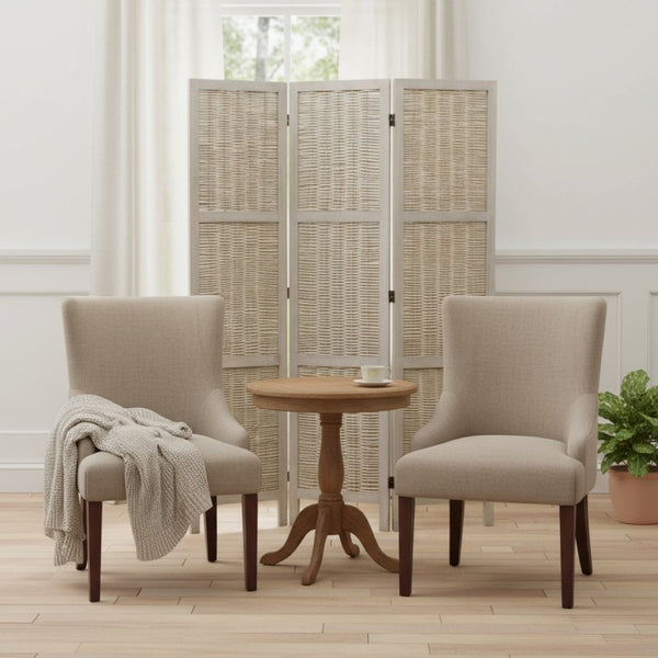 HomeRoots 52 Beige Wood Screen - Elegant Three-Panel Room Divider with Woven Willow for Indoor/Outdoor Use 274669