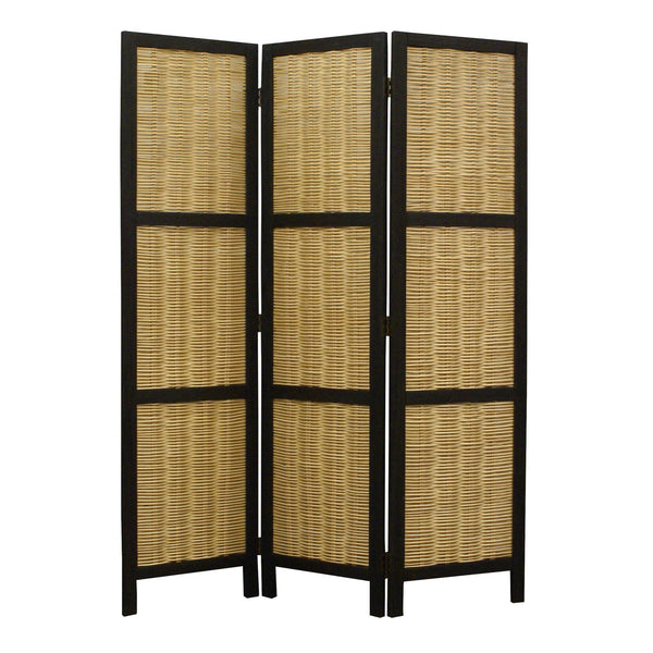 Homeroots 67" Brown Folding Three Panel Screen Room Divider  Wood 274670