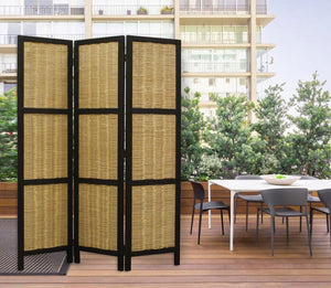 Homeroots 67" Brown Folding Three Panel Screen Room Divider  Wood 274670