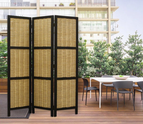 Homeroots 67" Brown Folding Three Panel Screen Room Divider  Wood 274670