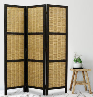 Homeroots 67" Brown Folding Three Panel Screen Room Divider  Wood 274670