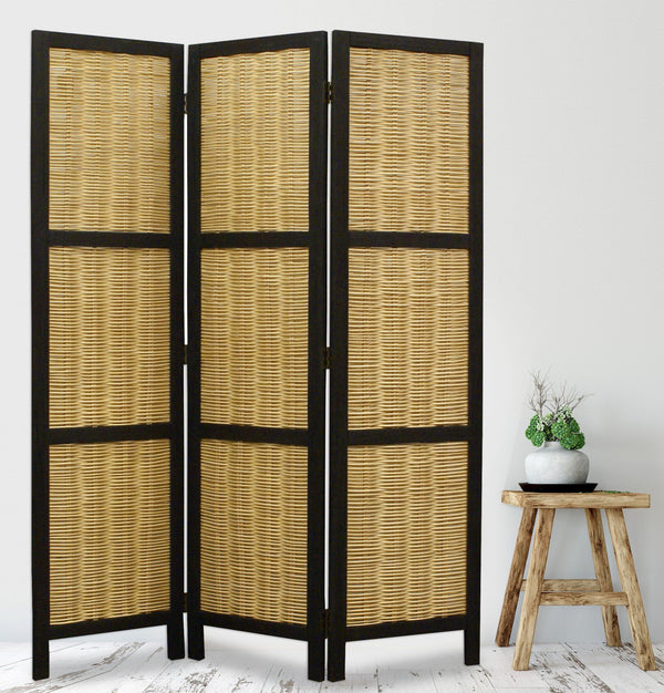 Homeroots 67" Brown Folding Three Panel Screen Room Divider  Wood 274670