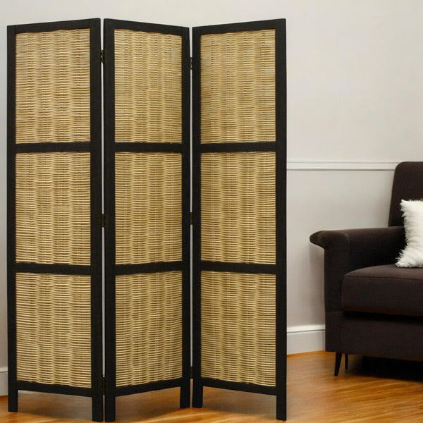 Homeroots 67" Brown Folding Three Panel Screen Room Divider  Wood 274670