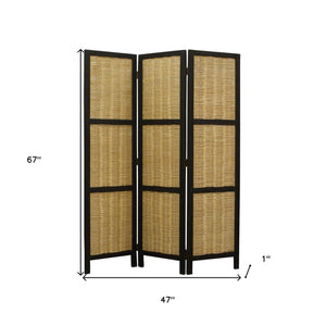 Homeroots 67" Brown Folding Three Panel Screen Room Divider  Wood 274670