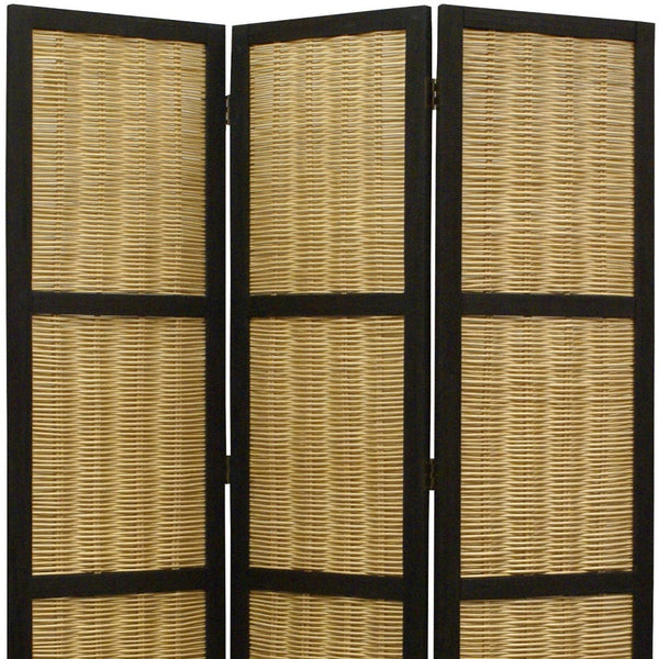 Homeroots 67" Brown Folding Three Panel Screen Room Divider  Wood 274670