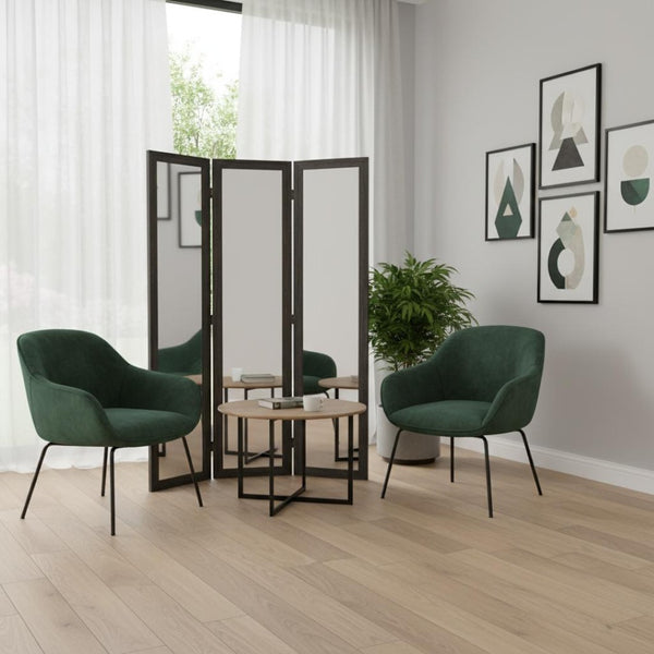 HomeRoots 69" Wood and Mirrored Glass Folding Three-Panel Screen Divider for Stylish Privacy and Space Design Black 274676