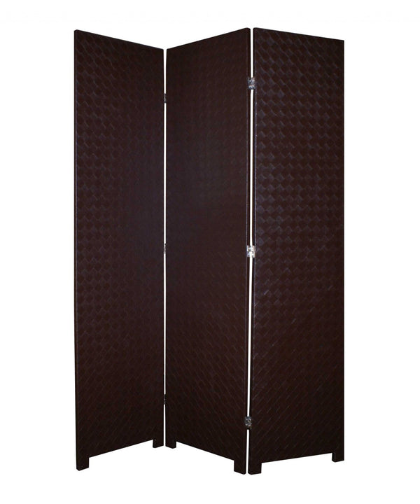 HomeRoots 52 Stylish Brown Criss Cross Faux Leather Folding Screen – Versatile Room Divider & Elegant Accent 274680