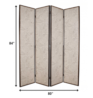 Homeroots 80 X 84 Beige Wood & Fabric  Screen  Wood 274683