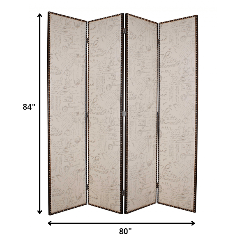 Homeroots 80 X 84 Beige Wood & Fabric  Screen  Wood 274683