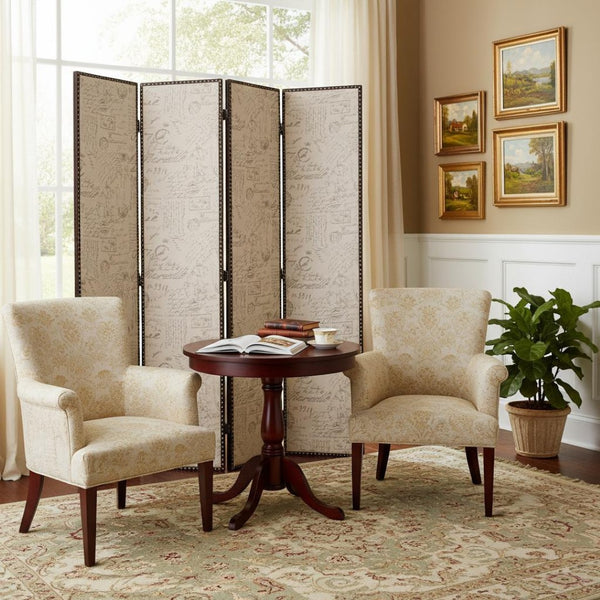 HomeRoots 80 Beige Wood & Fabric Four-Panel Screen – Stylish Room Divider with Elegant Tufting & Privacy Features 274683