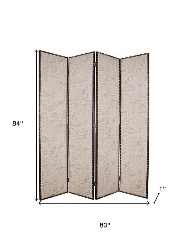 HomeRoots 80 Beige Wood & Fabric Four-Panel Screen – Stylish Room Divider with Elegant Tufting & Privacy Features 274683
